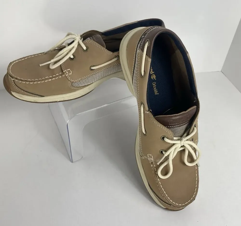 Timberland Beige 2 Eyed Deck/Boat Shoes Size 10 Men's Leather w/Mesh Accents